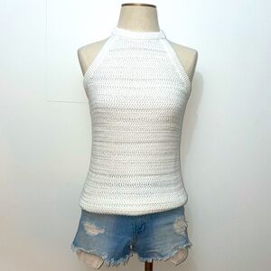 Gap Womens White Crochet Knit Halter‎ Neck Sleeveless Tank Top XS White